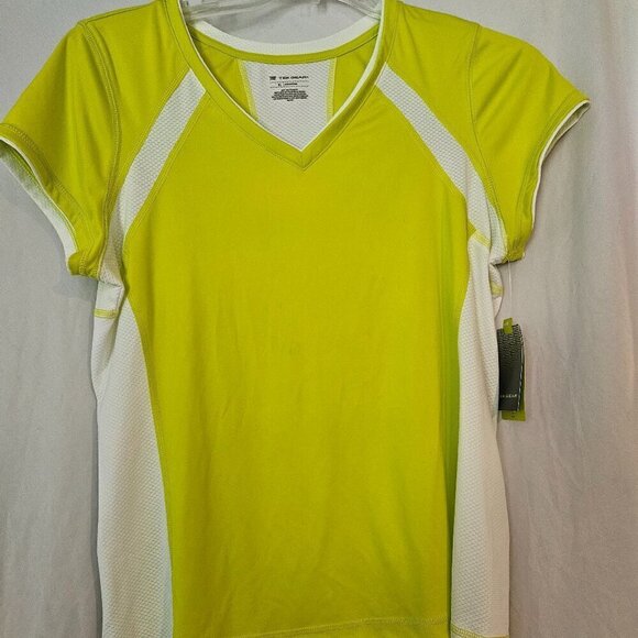 Tek Gear Women’s Large Neon Yellow Sporty V-Neck Short Sleeve  Top Shirt NWT - Picture 1 of 6